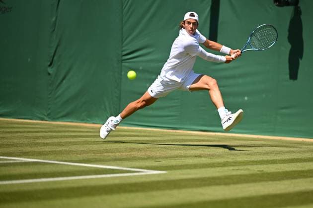Wimbledon - 2nd Round Arthur Cazaux (FRA) during his second round match at the 2025 Wimbledon Championships at the AELTC in London, GREAT BRITAIN, on July 3, 2025. Photo by Corinne Dubreuil ABACAPRESS.COM London United Kingdom  Copyright: xDubreuilxCorinne ABACAx