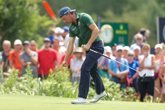 Marcel Siem GER celebrating after his eagle on the 18th, 36 BMW International Open 2025, Golf, DP World Tour, Men, Round 2, 04 07 2025 Eichenried Bayern Germany Copyright: xkolbert-press ChristianxKolbertx