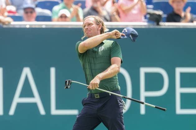 Marcel Siem GER celebrating after his eagle on the 18th, 36 BMW International Open 2025, Golf, DP World Tour, Men, Round 2, 04 07 2025 Eichenried Bayern Germany Copyright: xkolbert-press ChristianxKolbertx