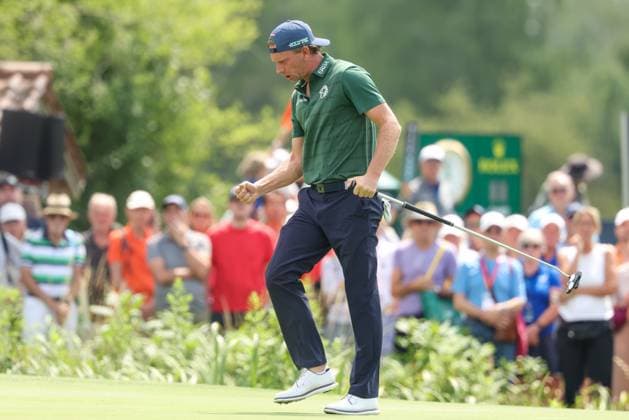 Marcel Siem GER celebrating after his eagle on the 18th, 36 BMW International Open 2025, Golf, DP World Tour, Men, Round 2, 04 07 2025 Eichenried Bayern Germany Copyright: xkolbert-press ChristianxKolbertx