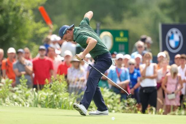 Marcel Siem GER celebrating after his eagle on the 18th, 36 BMW International Open 2025, Golf, DP World Tour, Men, Round 2, 04 07 2025 Eichenried Bayern Germany Copyright: xkolbert-press ChristianxKolbertx