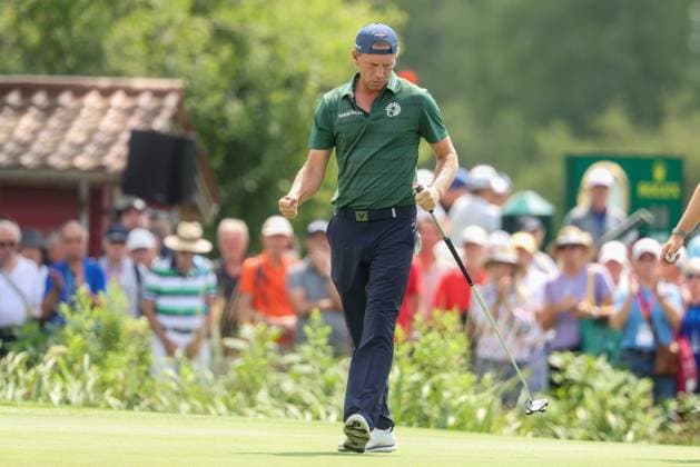Marcel Siem GER celebrating after his eagle on the 18th, 36 BMW International Open 2025, Golf, DP World Tour, Men, Round 2, 04 07 2025 Eichenried Bayern Germany Copyright: xkolbert-press ChristianxKolbertx