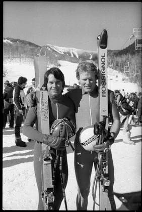 Olympic Games, Olympische Spiele, Olympia, OS Lake Placid 1980, Downhill training: Ken Read, Peter Müller Olympic Games Lake Placid 1980, Downhill training: Ken Read, Peter Müller 38693495