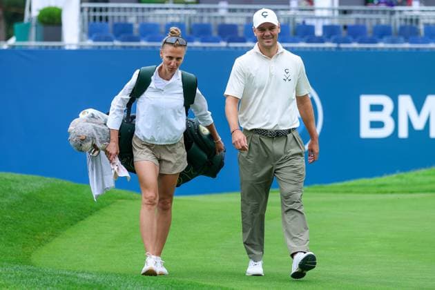 Golf DP World Tour European Tour Day 2 BMW International Open 2025 on 04 07 2025 at Golf Club Eichenried Caddie Irene Kaymer, left Martin Kaymer Germany , right xMSx