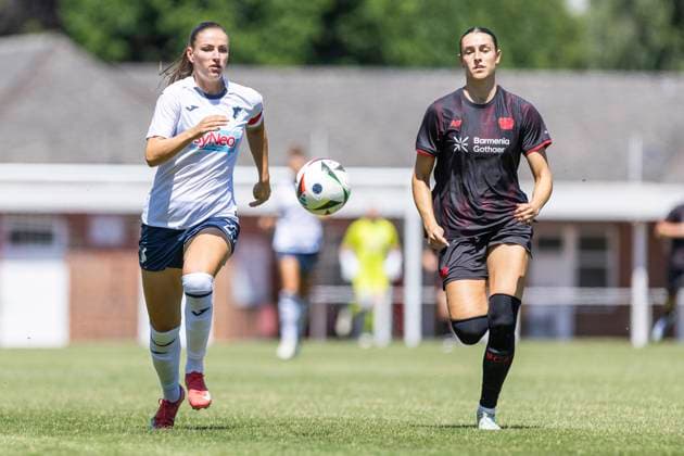 Test match women TSG 1899 Hoffenheim Bayer 04 Leverkusen 04 07 2025 Melissa Kössler TSG 1899 Hoffenheim, 25 , Selina Ostermeier Bayer 04 Leverkusen, 2 in the test match between the womens teams of TSG 1899 Hoffenheim and Bayer 04 Leverkusen on 04 07 2025 at the school stadium in Westerburg Copyright: xBEAUTIFULxSPORTS Meuselx