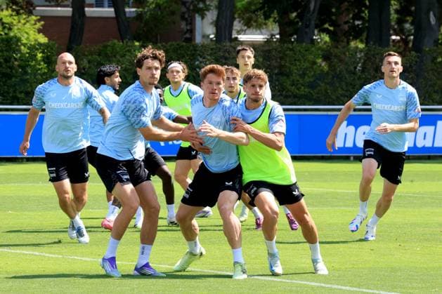 DEU, DFL, 2 FBL Hertha BSC, Training, 04 07 2025, Sportforum, Berlin, DEU, DFL, 2 FBL Hertha BSC, Training, im Bild Sebastian Groenning Hertha BSC Berlin 17 , Linus Gechter Hertha BSC Berlin 44 , Marton Dardai Hertha BSC Berlin 31 DFL regulations prohibit any use of Photographs as image sequences and or quasi video nordphotoxGmbHx xEngler nph00076