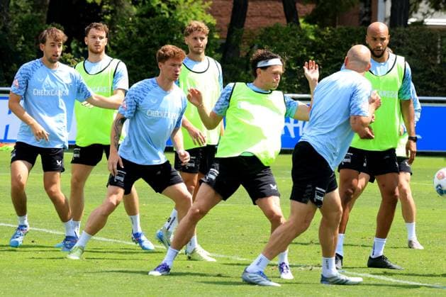 DEU, DFL, 2 FBL Hertha BSC, Training, 04 07 2025, Sportforum, Berlin, DEU, DFL, 2 FBL Hertha BSC, Training, im Bild Fabian Reese Hertha BSC Berlin 11 , Sebastian Groenning Hertha BSC Berlin 17 , John Anthony Brooks Hertha BSC Berlin 25 , Toni Leistner Hertha BSC Berlin 37 DFL regulations prohibit any use of Photographs as image sequences and or quasi video nordphotoxGmbHx xEngler nph00076