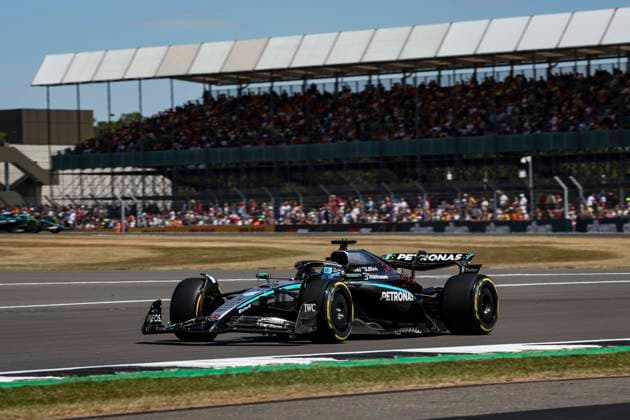 F1 - BRITISH GRAND PRIX 2025 63 RUSSELL George (gbr), Mercedes AMG F1 Team W16, action during the Formula 1 Qatar Airways British Grand Prix 2025, 12th round of the 2025 FIA Formula One World Championship, WM, Weltmeisterschaft from July 4 to 6, 2025 on the Silverstone Circuit, in Silverstone, United Kingdom - SilverstoneUnited Kingdom  Copyright: xFLORENTxGOODENx