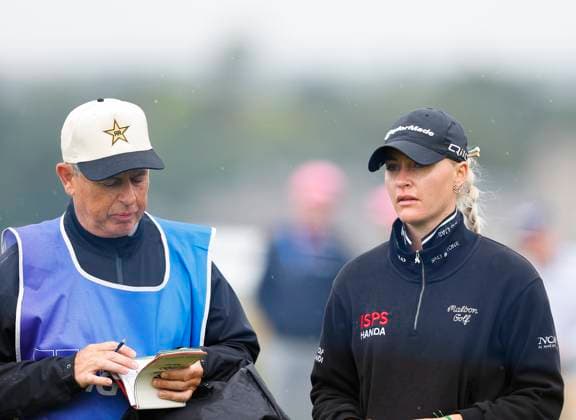 4th July 2025; The O& x2019;Meara Course at Carton House, Maynooth, County Kildare, Ireland; KPMG Womens Irish Open Golf, Round 2; Charley Hull of England checks the yardage for her second shot from the 12th rough  ActionPlus12808669 PeterxFitzpatrick