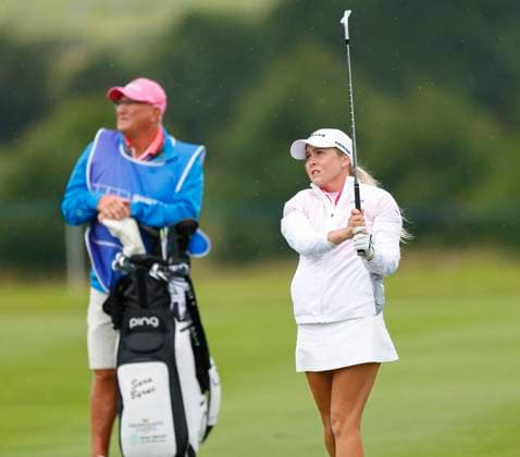 4th July 2025; The O& x2019;Meara Course at Carton House, Maynooth, County Kildare, Ireland; KPMG Womens Irish Open Golf, Round 2; Sara Byrne of Ireland watches her second shot from the 12th fairway  ActionPlus12808670 PeterxFitzpatrick