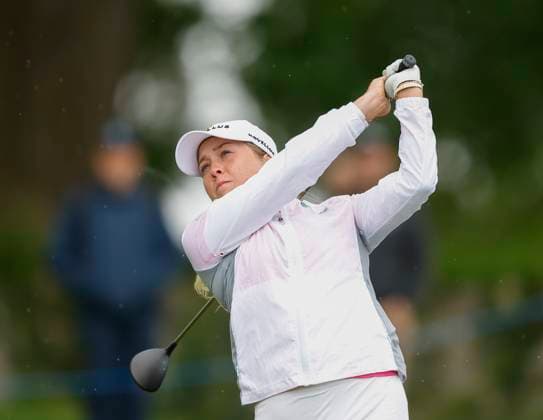 4th July 2025; The O& x2019;Meara Course at Carton House, Maynooth, County Kildare, Ireland; KPMG Womens Irish Open Golf, Round 2; Sara Byrne of Ireland tees off on the 13th hole  ActionPlus12808677 PeterxFitzpatrick