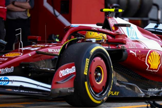 F1 - BRITISH GRAND PRIX 2025 44 HAMILTON Lewis (gbr), Scuderia Ferrari SF-25, action during the Formula 1 Qatar Airways British Grand Prix 2025, 12th round of the 2025 FIA Formula One World Championship, WM, Weltmeisterschaft from July 4 to 6, 2025 on the Silverstone Circuit, in Silverstone, United Kingdom - SilverstoneUnited Kingdom  Copyright: xEricxAlonsox