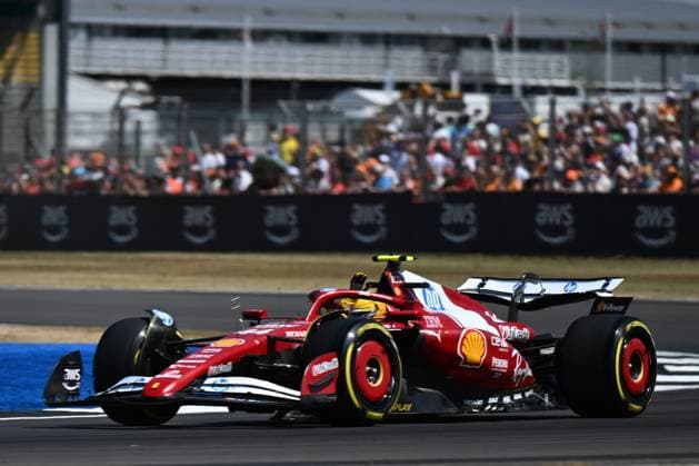 4th July 2025; Silverstone Circuit, Northamptonshire, England; Formula 1 2025 Qatar Airways British F1 Grand Prix; Free Practice Day; Lewis Hamilton in the Ferrari 066 15 powered Ferrari SF-25 car shows his appreciation to fans during his first lap in P1  ActionPlus12808822 SimonxWest