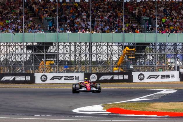 4th July 2025; Silverstone Circuit, Northamptonshire, England; Formula 1 2025 Qatar Airways British F1 Grand Prix; Free Practice Day; Scuderia Ferrari HP driver Lewis Hamilton in his Ferrari SF-25 Ferrari 066 15 in front of packed grandstands during free practice 1  ActionPlus12808863 TimxWilliams
