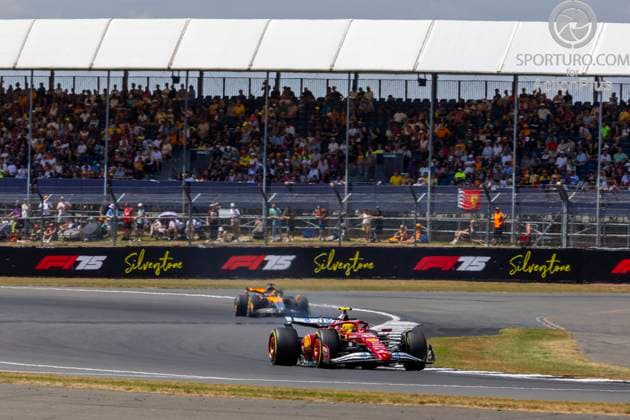 4th July 2025; Silverstone Circuit, Northamptonshire, England; Formula 1 2025 Qatar Airways British F1 Grand Prix; Free Practice Day; Scuderia Ferrari HP driver Lewis Hamilton in his Ferrari SF-25 Ferrari 066 15 leads McLaren Formula 1 Team driver Oscar Piastri in his McLaren-Mercedes MCL39 Mercedes-AMG F1 M16 during free practice 1  ActionPlus12808895 TimxWilliams