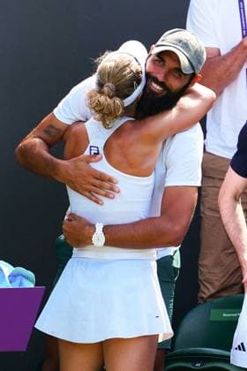 Laura Siegemund hugs her boyfriend Antonio Zucca after victory in her third round match Wimbledon Tennis Championships, Day 5, The All England Lawn Tennis and Croquet Club, London, UK - 04 Jul 2025London The All England Lawn Tennis and United Kingdom  Copyright: xJavierxGarcia Shutterstockx 15384469da