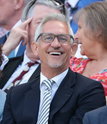 Footballer Gary Lineker enjoys the tennis on day five of the 2025 Wimbledon Championships in London on Friday, June 04, 2025.  LON2025070420 HUGOxPHILPOTT