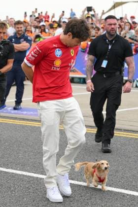 F1 Grand Prix of Great Britain - Practice Charles Leclerc with Leo during the Formula 1 Qatar Airways British Grand Prix at the Silverstone Circuit in Towcester, England, on July 4, 2024. United Kingdom  Copyright: xMIxNewsx originalFilename:fletcher-f1grandp250704_npdkZ.jpg