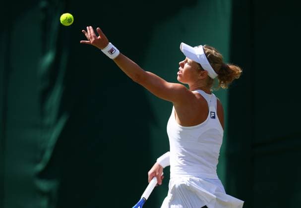 Wimbledon Championships 2025 AELTC, Day Five London, UK - 04 07 2025 Laura Siegemund (GER) in action during her third round match against Madison Keys (USA) in the 2025 Wimbledon Championships London Wimbledon London GBR, UK NEWSPAPERS OUT Copyright: xMarkxGreenwoodx