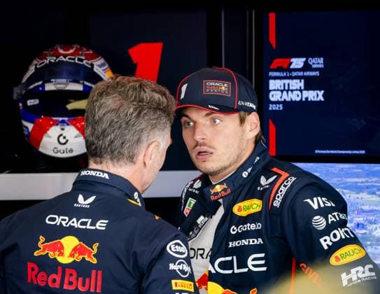 SILVERSTONE - Christian Horner (Red Bull Racing) and Max Verstappen (Red Bull Racing) prior to 2nd free practice at the Silverstone circuit ahead of the Great Britain Grand Prix. ANP SEM VAN DER WAL xVIxANPxSportx xxANPxIVx 530933190 originalFilename: 530933190.jpg