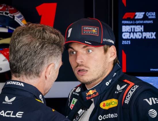 SILVERSTONE - Christian Horner (Red Bull Racing) and Max Verstappen (Red Bull Racing) prior to 2nd free practice at the Silverstone circuit ahead of the Great Britain Grand Prix. ANP SEM VAN DER WAL xVIxANPxSportx xxANPxIVx 530934611 originalFilename: 530934611.jpg
