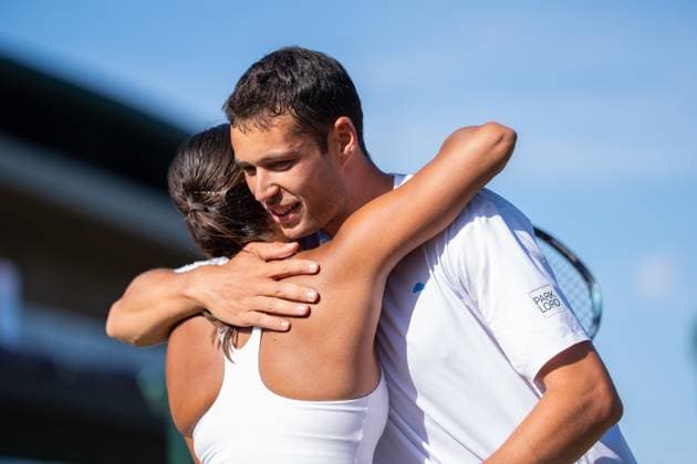 2025-07-04 Wimbledon 2025 LONDON, ENGLAND - JULY 4: Eden Silva of Great Britain, Joshua Paris of Great Britain during Wimbledon 2025 at All England Lawn Tennis & Croquet Club on July 4, 2025 in London, England. London All England Lawn Tennis & Croquet Club England Content not available for redistribution in The Netherlands directly or indirectly through any third parties. Copyright: xMarleenxFouchierx