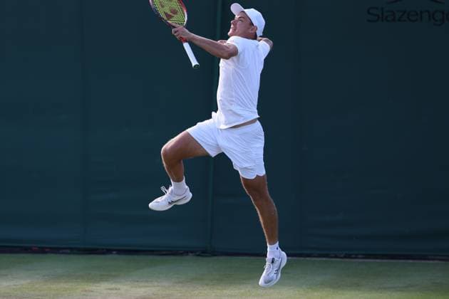 July 4, 2025, London, Celestynow, England: KAMIL MAJCHRZAK of Poland celebrates winning the match against A. Rinderknech of France in the third round of Championships 2025 at Wimbledon AELTC in London. London England - ZUMAc278 20250704_zsp_c278_020 Copyright: xMarcinxCholewinskix