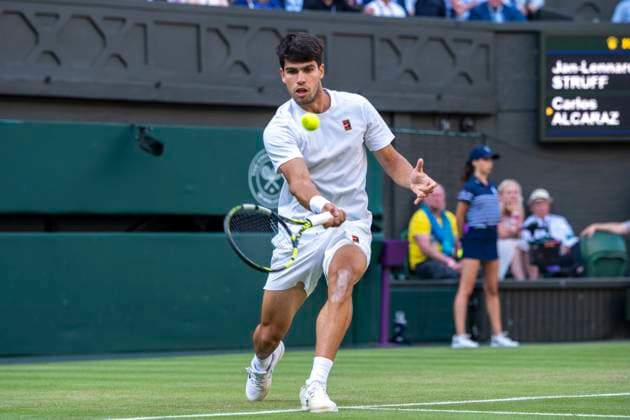 Carlos Alcaraz during his Wimbledon 2025 Men?s Singles third round tennis match against Jan-Lennard Struff at the All England Tennis Club in London, England (Richard Callis SPP) Copyright: xRichardxCallis SPPx spp-en-RiCa-SPP25_richiecallis_040725_18922