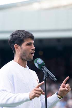 Carlos Alcaraz after winning the Wimbledon 2025 Men?s Singles third round tennis match against Jan-Lennard Struff at the All England Tennis Club in London, England (Richard Callis SPP) Copyright: xRichardxCallis SPPx spp-en-RiCa-SPP25_richiecallis_040725_18926