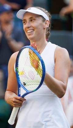 Belgian Elise Mertens celebrates after winning a tennis match between Belgian Mertens and Ukrainian Svitolina, in the third round of the women s singles at the 2025 Wimbledon grand slam tournament, Friday 04 July 2025 at the All England Tennis Club, in South-West London, Britain. BENOITxDOPPAGNE  x128434798x