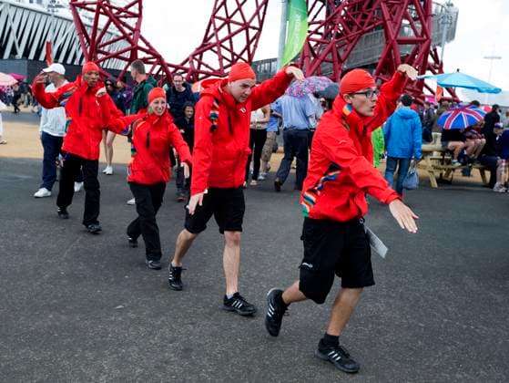 August 3, 2012 - London, England, United Kingdom - A group of swimming fans stroke across Olympic Park. Copyright: xDanxAndersonx