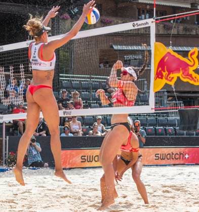 July 5, 2025, Gstaad, Bern, Switzerland: Gstaad Switzerland, 07 05 2025: BRANDIE WILKERSON of Canada against TINA GRAUDINA of Latonia during Swatch Beach Pro Gstaad 2025, Swatch Beach Pro Gstaad 2025 took place in the famous ski resort and which organizes events like the EFG Swiss Open Gstaad ATP, Tennis Herren 250 and the Polo Gold Club Gstaad 2024 and took place at Roy Emerson Arena in Gstaad. Gstaad Switzerland - ZUMAd206 20250705_zip_d206_007 Copyright: xEricxDubostx