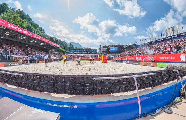July 5, 2025, Gstaad, Bern, Switzerland: Gstaad Switzerland, 07 05 2025: Ambience view of the Swatch Beach Pro Gstaad 2025 tournament, Swatch Beach Pro Gstaad 2025 took place in the famous ski resort and which organizes events like the EFG Swiss Open Gstaad ATP, Tennis Herren 250 and the Polo Gold Club Gstaad 2024 and took place at Roy Emerson Arena in Gstaad. Gstaad Switzerland - ZUMAd206 20250705_zip_d206_013 Copyright: xEricxDubostx