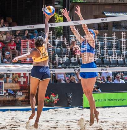 July 5, 2025, Gstaad, Bern, Switzerland: Gstaad Switzerland, 07 05 2025: KELLY CHENG of USA against VICTORIA LOPES PEREIRA TOSTAÃ‚ of Brazil during Swatch Beach Pro Gstaad 2025, Swatch Beach Pro Gstaad 2025 took place in the famous ski resort and which organizes events like the EFG Swiss Open Gstaad ATP, Tennis Herren 250 and the Polo Gold Club Gstaad 2024 and took place at Roy Emerson Arena in Gstaad. Gstaad Switzerland - ZUMAd206 20250705_zip_d206_027 Copyright: xEricxDubostx