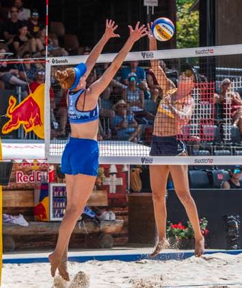 July 5, 2025, Gstaad, Bern, Switzerland: Gstaad Switzerland, 07 05 2025: KELLY CHENG of USA against VICTORIA LOPES PEREIRA TOSTAÃ‚ of Brazil during Swatch Beach Pro Gstaad 2025, Swatch Beach Pro Gstaad 2025 took place in the famous ski resort and which organizes events like the EFG Swiss Open Gstaad ATP, Tennis Herren 250 and the Polo Gold Club Gstaad 2024 and took place at Roy Emerson Arena in Gstaad. Gstaad Switzerland - ZUMAd206 20250705_zip_d206_028 Copyright: xEricxDubostx