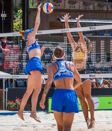July 5, 2025, Gstaad, Bern, Switzerland: Gstaad Switzerland, 07 05 2025: KELLY CHENG of USA against VICTORIA LOPES PEREIRA TOSTAÃ‚ of Brazil during Swatch Beach Pro Gstaad 2025, Swatch Beach Pro Gstaad 2025 took place in the famous ski resort and which organizes events like the EFG Swiss Open Gstaad ATP, Tennis Herren 250 and the Polo Gold Club Gstaad 2024 and took place at Roy Emerson Arena in Gstaad. Gstaad Switzerland - ZUMAd206 20250705_zip_d206_030 Copyright: xEricxDubostx