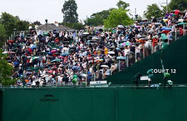 General views around the grounds as play is stopped due to rain. Wimbledon Tennis Championships, Day 6, The All England Lawn Tennis and Croquet Club, London, UK - 05 Jul 2025London The All England Lawn Tennis and United Kingdom  Copyright: xJamesxMarsh Shutterstockx 15385618c