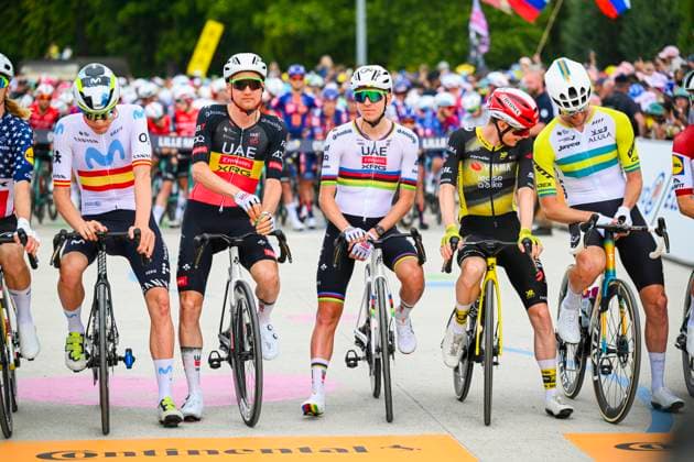Tour de France 2025 Stage 1 LILLE METROPOLE, FRANCE - JULY 05 : Wellens Tim (BEL) of UAE Team Emirates - XRG, Pogacar Tadej (SLO) of UAE Team Emirates - XRG, Vingegaard Jonas (DEN) of Team Visma - Lease a Bike at the start line during stage 1 of the 112th edition of Tour de France an UCI World Tour 2.UWT cycling road race stage for Men Elite of 185 km with start in Lille Metropole and finish in Lille Metropole on July 5, 2025 in Lille Metropole, France, 05 07 2025 ( Motordriver Kenny Verfaillie - Lille Metropole France  Copyright: xVincentxKalutx