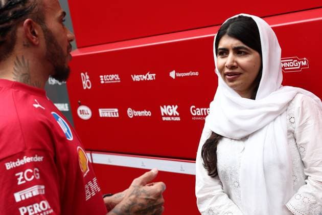 F1 British Grand Prix 2024 Practice 3 Lewis Hamilton of Ferrari and Malala Yousafzai after third practice ahead of the Formula 1 British Grand Prix at Silverstone Circuit in Northampton, Great Britain on July 5, 2024. Northampton United Kingdom  Copyright: xJakubxPorzyckix originalFilename:porzycki-f1britis250705_npm7B.jpg