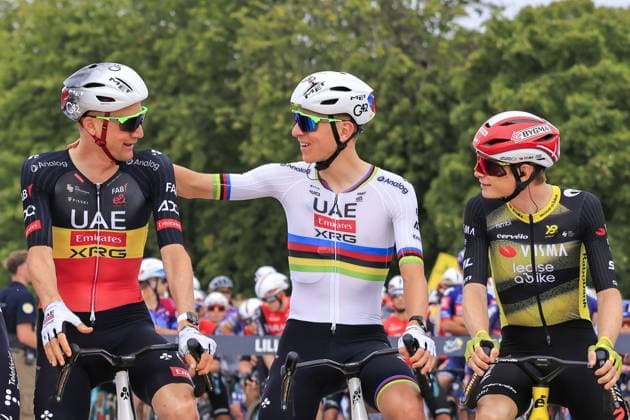Tadej POGACAR, Tim WELLENS, UAE Team Emirates - XRG, Jonas VINGEGAARD, Team Visma Lease a Bike, during the Tour de France 2025, UCI WorldTour cycling event, Stage 1, Lille Metropole - Lille Metropole (184,9 Km) on 5 July 2025 in Lille, France during Tour de France 2025 - Stage 1, Tour De France race in France, France, July 05 2025 Copyright: xStefanoxCavasino IPAxSportx xipa-agency.netx xx IPA_59968318 IPA_Agency_IPA59968318
