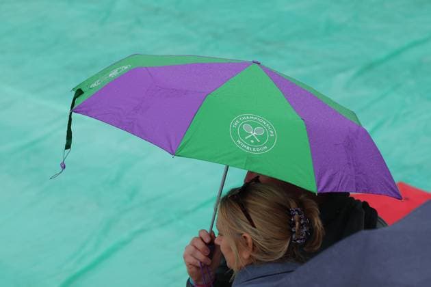 5th July 2025; All England Lawn Tennis and Croquet Club, London, England; Wimbledon Tennis Tournament, Day 6; Heavy rain delays play on all courts as spectators hide under umbrellas  ActionPlus12809283 JohnxPatrickxFletcher