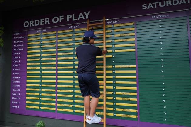 5th July 2025; All England Lawn Tennis and Croquet Club, London, England; Wimbledon Tennis Tournament, Day 6; Order of Play updated by a member of the All England Lawn Tennis and Croquet Club  ActionPlus12809267 JohnxPatrickxFletcher