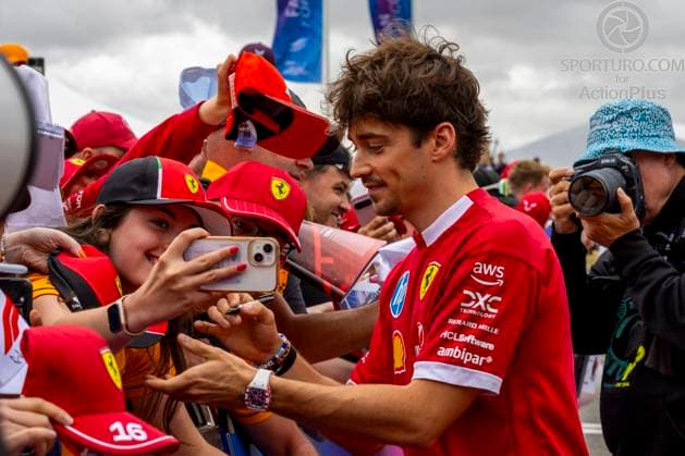 5th July 2025; Silverstone Circuit, Northamptonshire, England; Formula 1 2025 Qatar Airways British F1 Grand Prix; Qualifying Day; Scuderia Ferrari HP driver Charles Leclerc signs authgraphs for fans  ActionPlus12809385 TimxWilliams