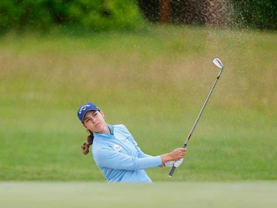 5th July 2025; The O& x2019;Meara Course at Carton House, Maynooth, County Kildare, Ireland; KPMG Womens Irish Open Golf, Round 3; Alexandra Swayne of the United States Virgin Islands play her third shot from the 1st green side bunker  ActionPlus12809468 PeterxFitzpatrick