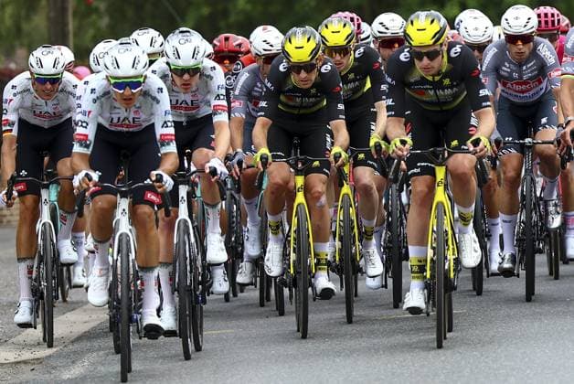 German Nils Politt of UAE Team Emirates, Belgian Tiesj Benoot of Team Visma-Lease a Bike and Belgian Jasper Philipsen of Alpecin-Deceuninck pictured in action during the first stage, Lille Metropole to Lille Metropole (185 km), of the 2025 Tour de France cycling race, in Lille, France, on Saturday 05 July 2025. The 112th edition of the Tour de France starts on Saturday 5 July in Lille, France, and will finish in Paris, France on the 27th of July. DAVIDxPINTENS  x128479224x