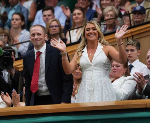 Tennis - 2025 Wimbledon Championships - Men™s Singles - 3rd round - Jannik Sinner v Pedro Martinez All England Lawn Tennis & Croquet Club - Friday 5th July 2025 Ex Cyclists Laura and Jason Kenny In the Royal Box 