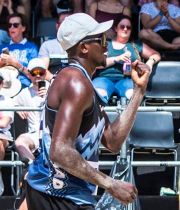 July 5, 2025, Gstaad, Bern, Switzerland: Gstaad Switzerland, 07 05 2025: AHMED TIJAN of Qatar celebrates his point during Swatch Beach Pro Gstaad 2025, Swatch Beach Pro Gstaad 2025 took place in the famous ski resort and which organizes events like the EFG Swiss Open Gstaad ATP, Tennis Herren 250 and the Polo Gold Club Gstaad 2024 and took place at Roy Emerson Arena in Gstaad. Gstaad Switzerland - ZUMAd206 20250705_zip_d206_050 Copyright: xEricxDubostx