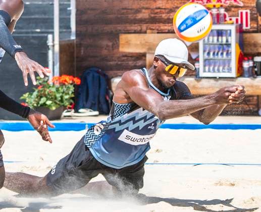 July 5, 2025, Gstaad, Bern, Switzerland: Gstaad Switzerland, 07 05 2025: AHMED TIJAN of Qatar return during Swatch Beach Pro Gstaad 2025, Swatch Beach Pro Gstaad 2025 took place in the famous ski resort and which organizes events like the EFG Swiss Open Gstaad ATP, Tennis Herren 250 and the Polo Gold Club Gstaad 2024 and took place at Roy Emerson Arena in Gstaad. Gstaad Switzerland - ZUMAd206 20250705_zip_d206_052 Copyright: xEricxDubostx