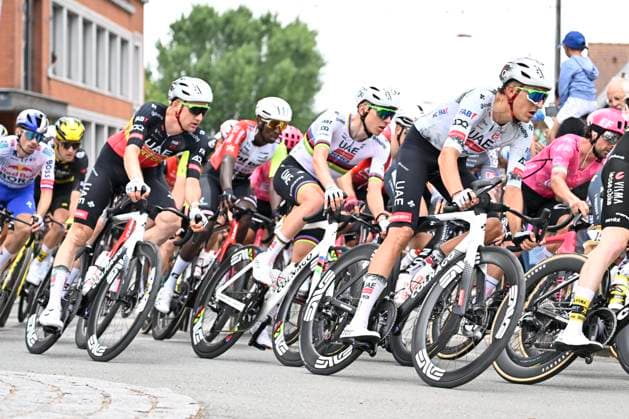 Tour de France 2025 Stage 1 LILLE METROPOLE, FRANCE - JULY 05 : Pogacar Tadej (SLO) of UAE Team Emirates - XRG, Wellens Tim (BEL) of UAE Team Emirates - XRG in action during stage 1 of the 112th edition of Tour de France an UCI World Tour 2.UWT cycling road race stage for Men Elite of 185 km with start in Lille Metropole and finish in Lille Metropole on July 5, 2025 in Lille Metropole, France, 05 07 2025 ( Motordriver Kenny Verfaillie - Lille Metropole France  Copyright: xJanxDexMeuleneirx