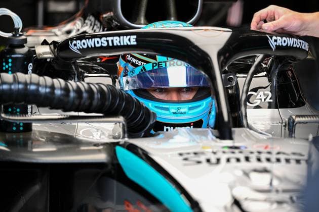 (250705) -- SLIVERSTONE, July 5, 2025 -- Mercedes driver George Russell of Britain reacts before Practice 3 of the Formula One British Grand Prix 2025 at the Silverstone Circuit, in Sliverstone, Britain, July 5, 2025. ) (SP)BRITAIN-SILVERSTONE-F1-BRITISH GRAND PRIX-PRACTICE WuxLu 